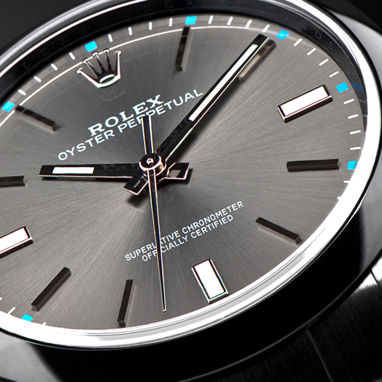 Rolex Oyster Perpetual Grey Dial Black PVD/DLC Coated Stainless Steel Watch 114300