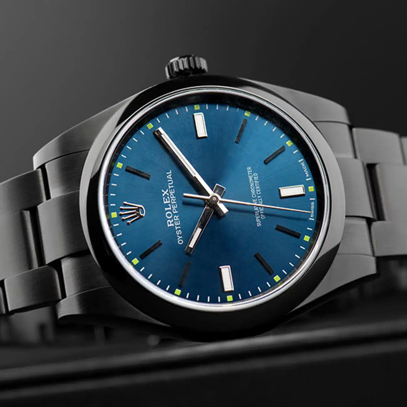 Rolex Oyster Perpetual Blue Dial Black PVD/DLC Coated Stainless Steel Watch 114300 – image 5