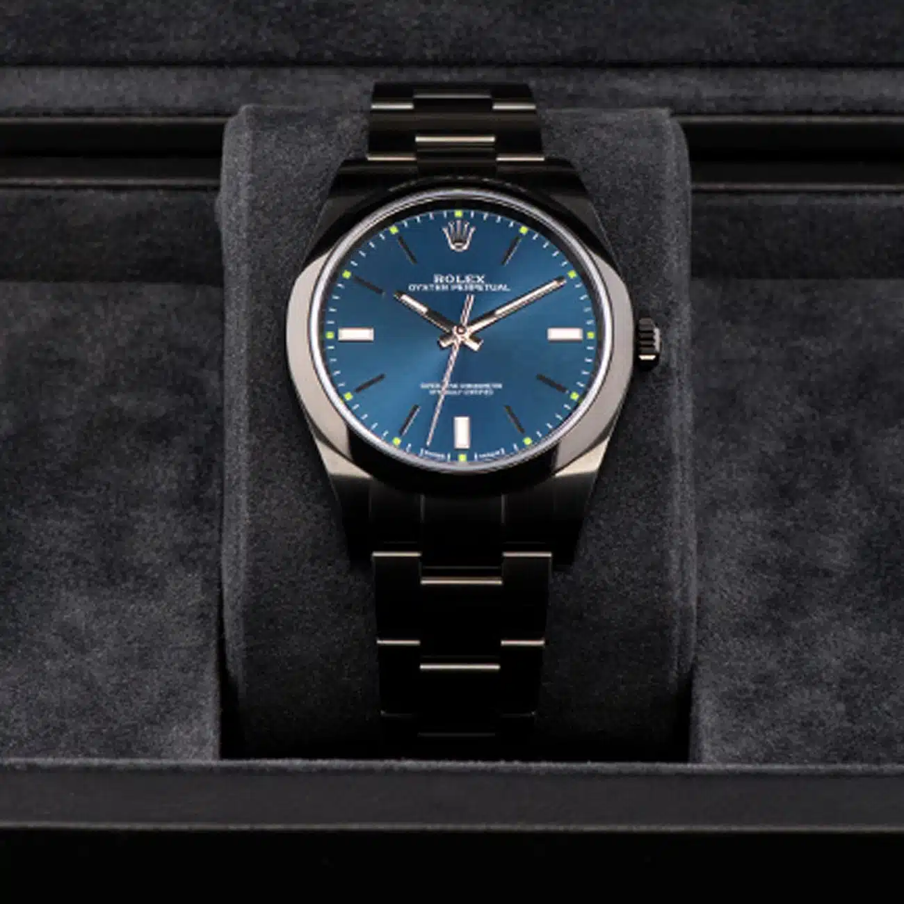 Rolex Oyster Perpetual Blue Dial Black PVD/DLC Coated Stainless Steel Watch 114300 – image 6