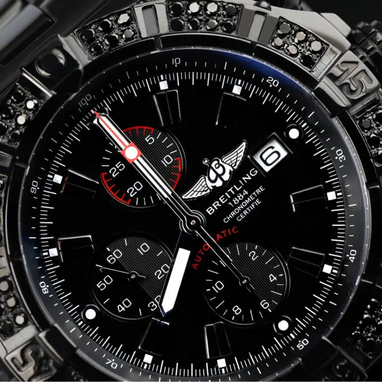 Breitling Super Avenger Chronograph A13370 PVD/DLC Coated with 1- Row Black Diamonds on a Bezel Steel Watch