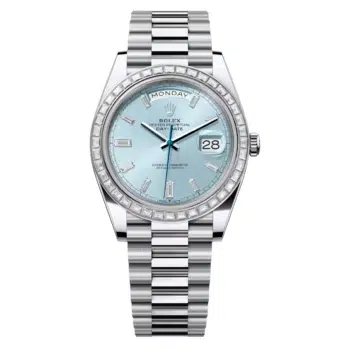 Rolex Day-Date M128396TBR-0003 36mm Platinum with Baguette Bezel Ice Blue Diamond Dial 2025
