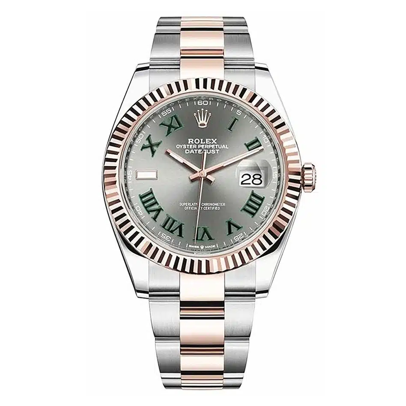 Rolex Datejust 41mm Oyster 126331-0015 Steel & Rose Gold Watch Grey Green Roman 2024