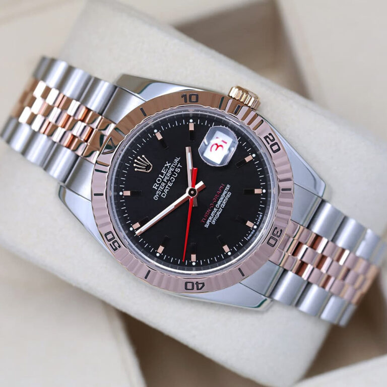 Rolex Datejust Turn-O-Graph 116261 Two Tone Stainless Steen and Rose Gold Watch Black Dial 36mm