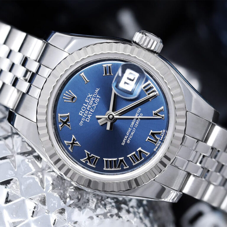 Rolex 26mm Lady-Datejust 179174 Steel & White Gold Watch Blue Roman Dial
