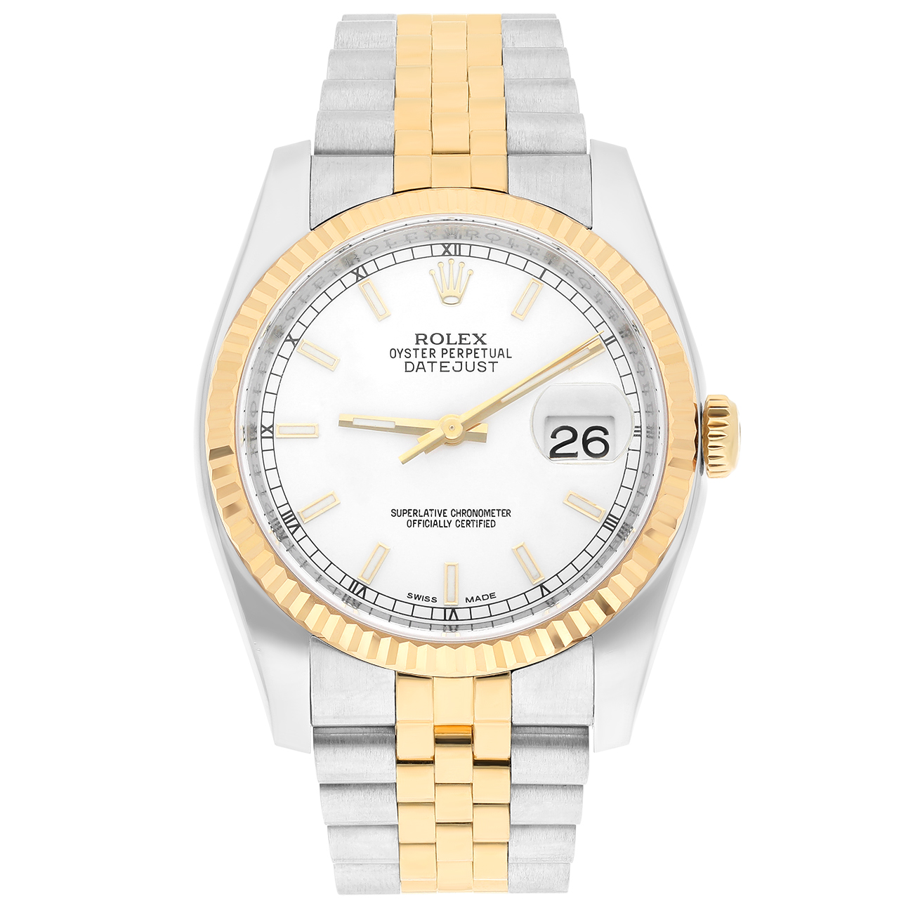 Rolex Datejust 36mm White Stick Dial 116233 Stainless Steel and Yellow Gold Watch