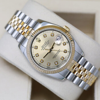 Rolex Datejust 36mm 116233 Two Tone Watch Champagne Diamond Dial Jubilee Band Hidden Clasp