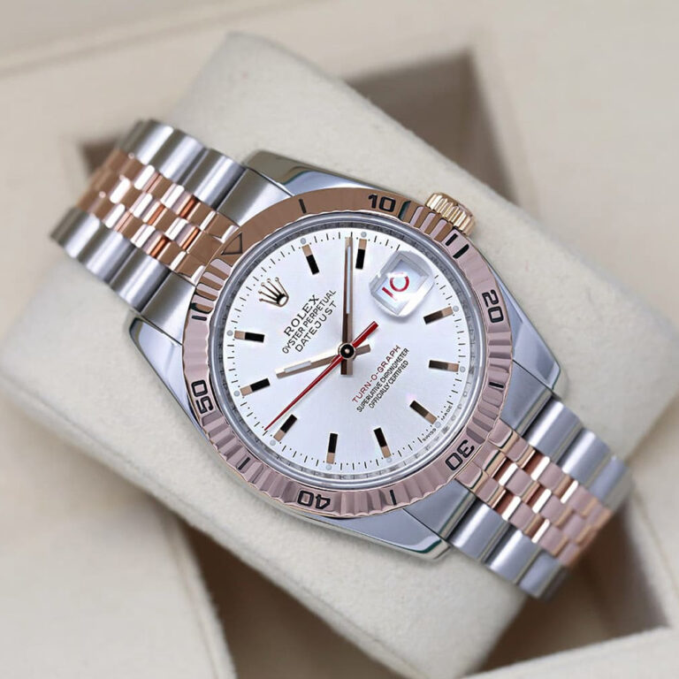 Rolex Datejust Turn-O-Graph 116261 Two Tone Stainless Steen and Rose Gold Watch Silver Dial