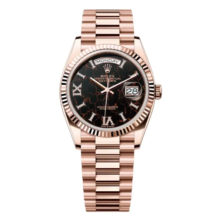 Rolex Day-Date 36mm President 128235-0041 Rose Gold Watch Eisenkiesel Diamond Dial MINT 2023