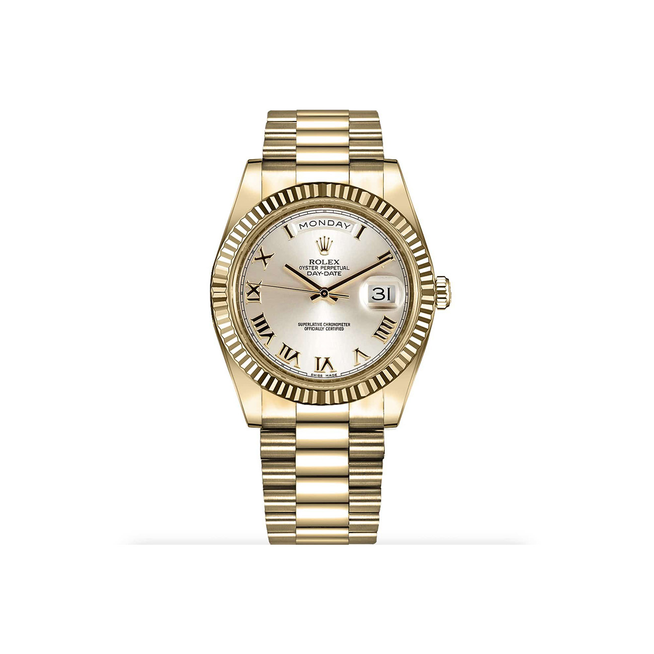 Rolex Day-Date II 218238 Yellow Gold Watch Silver Roman Dial Absolutely Never Worn/ Factory Stickers!