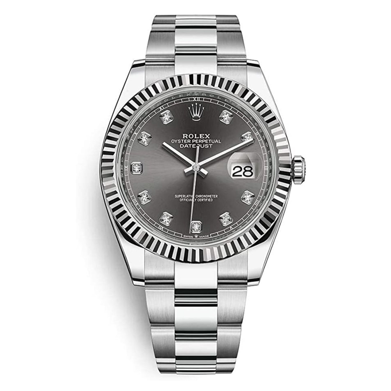 Rolex Datejust 41mm Oyster 126334-0005 Stainless Steel Watch Slate Diamond Dial