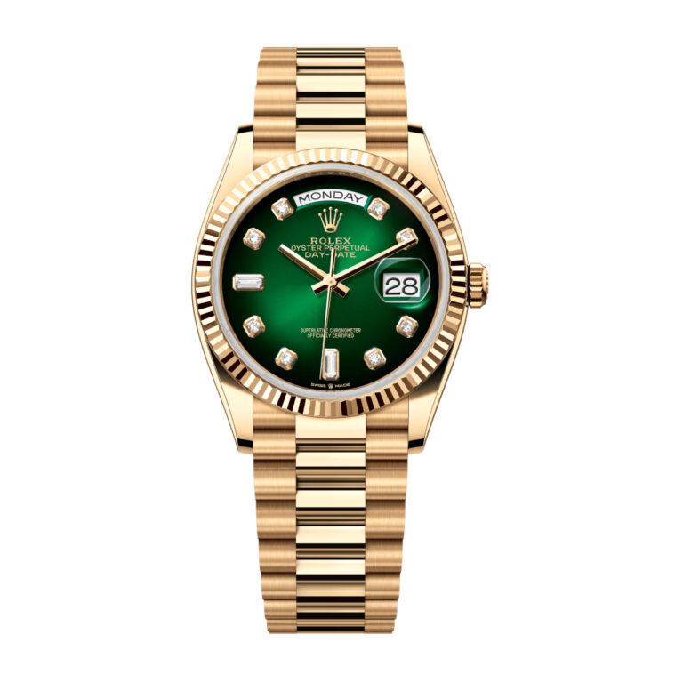 Rolex Day-Date 36mm 128238-0069 Yellow Gold Watch Green Diamond Dial 2024