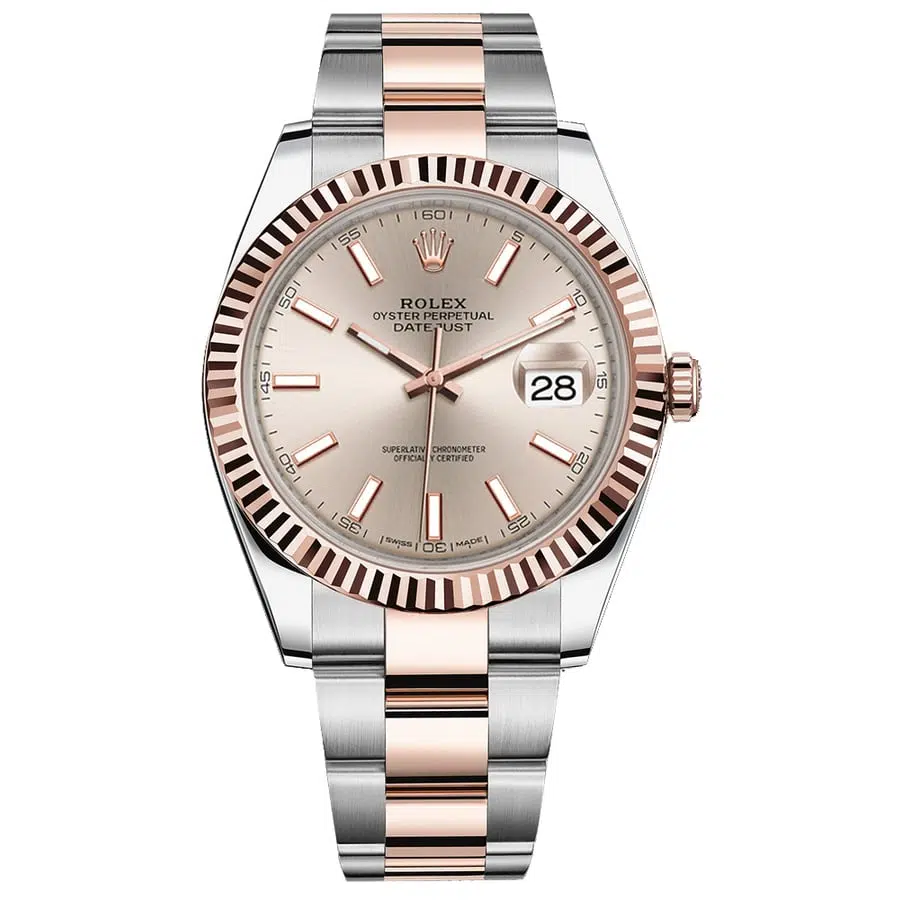 Rolex Datejust 41mm Oyster 126331-0009 Stainless Steel & Rose Gold Watch Sundust Index Dial