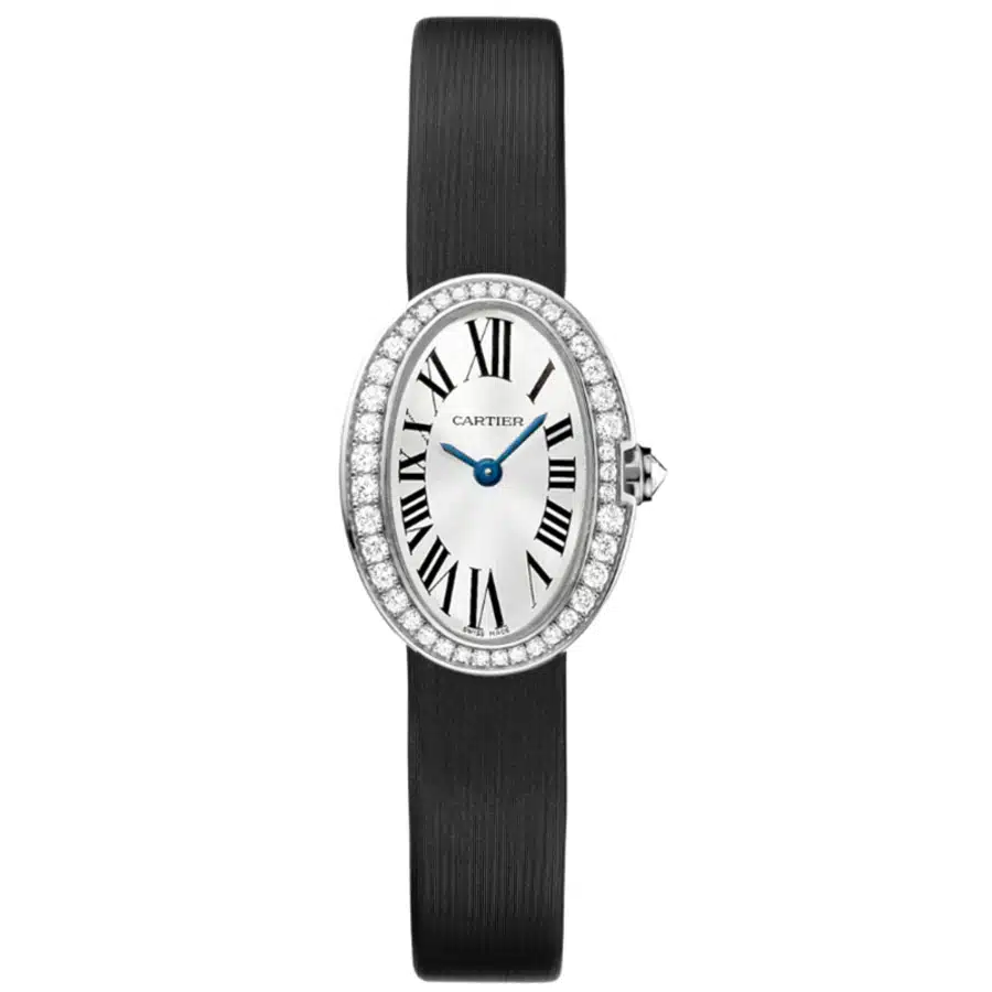 Cartier Baignoire WB520027 White Gold with Black Satin 25mm Watch With Silver Dial 2024