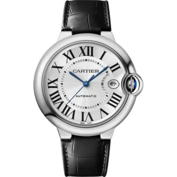 Cartier Ballon Bleu Stainless Steel with Black Leather 40mm Watch WSBB0039 with Silver Dial