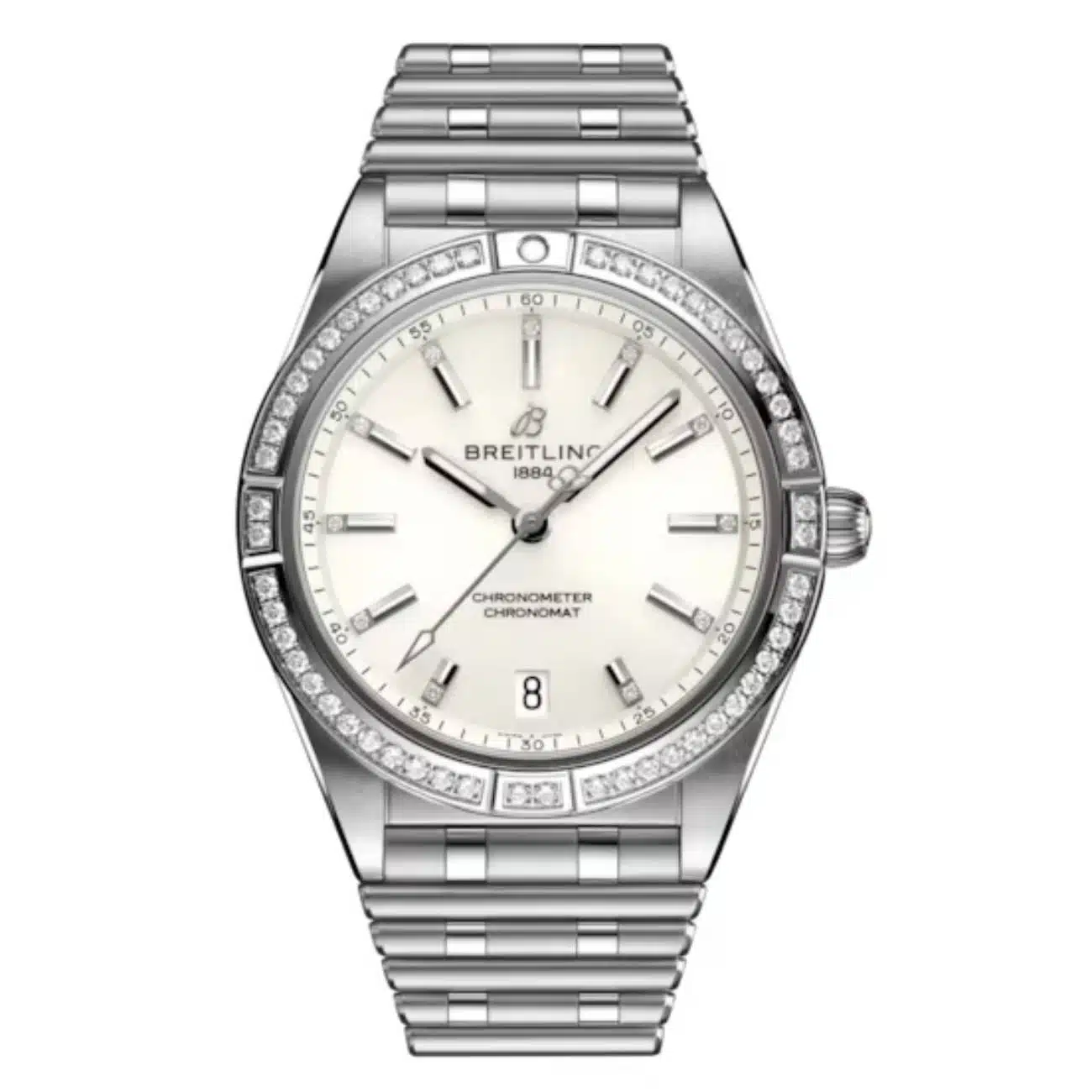 Breitling Chronomat Automatic A10380591A1A1 36 White Dial Unidirectional, Ratcheted Bezel Stainless Steel (gem-set) with Stainless Steel Bracelet Watch