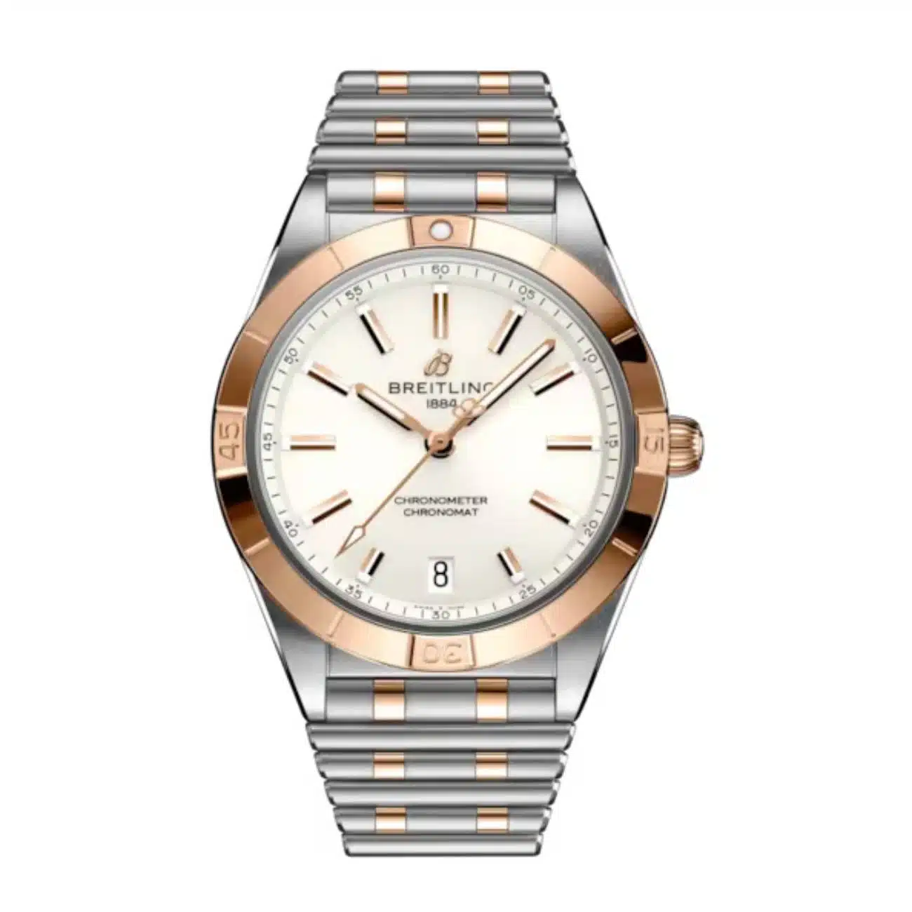 Breitling Chronomat Automatic U10380101A1U1 36mm White Dial Unidirectional, Ratcheted Bezel Stainless Steel & 18k Red Gold with Stainless Steel & 18k Yellow Gold Bracelet Watch