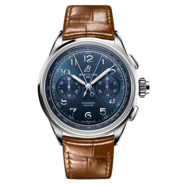 Breitling Premier B15 Duograph AB1510171C1P1 42mm Blue Dial Fixed Bezel Stainless Steel with Gold Brown Alligator Leather