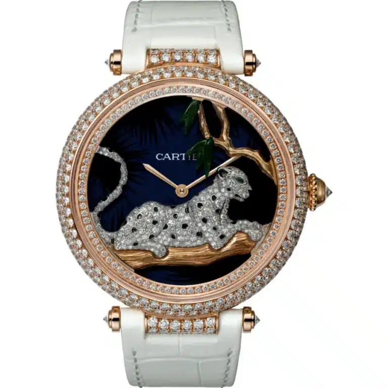 Cartier Panther Au Claire de Lune HPI00712 Rose Gold With White Leather Watch/Blue Dial 2024