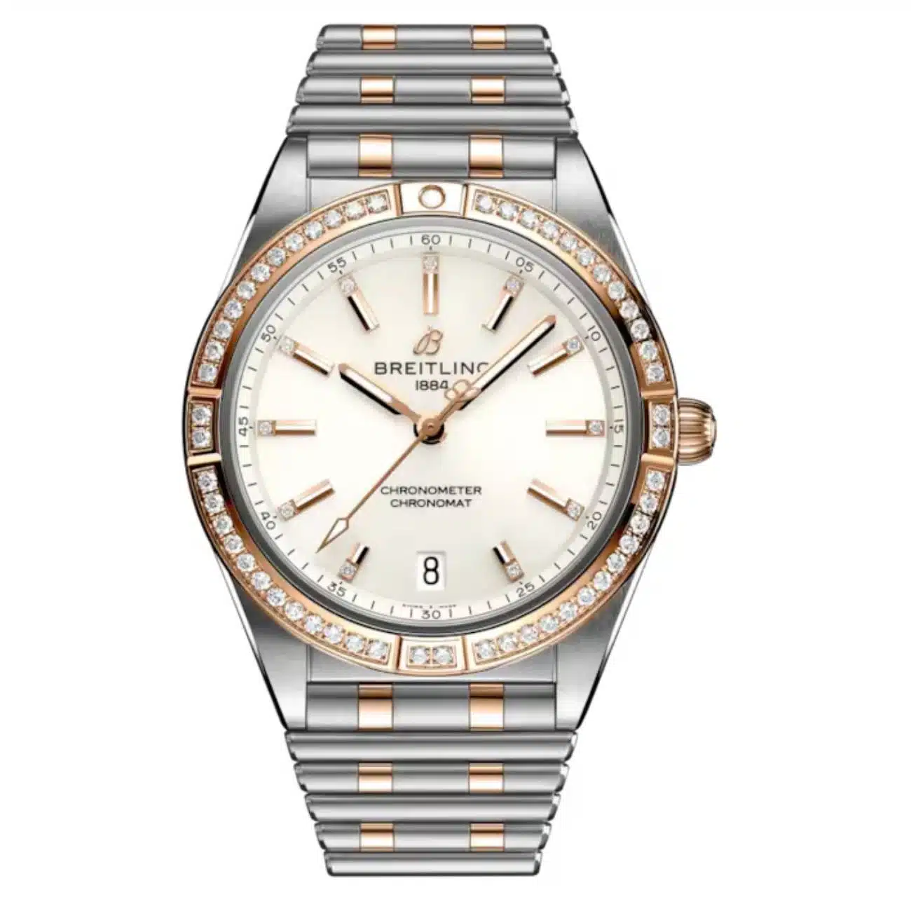 Breitling Chronomat Automatic U10380591A1U1 36nn White Dial Unidirectional Rotating Bezel Stainless Steel & 18k Red Gold (gem-set) with Stainless Steel & 18k Yellow Gold Bracelet Watch