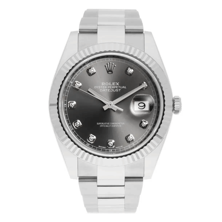 Rolex Datejust 41mm Stainless Steel Watch 126334 Fluted Slate Grey Diamond Dial