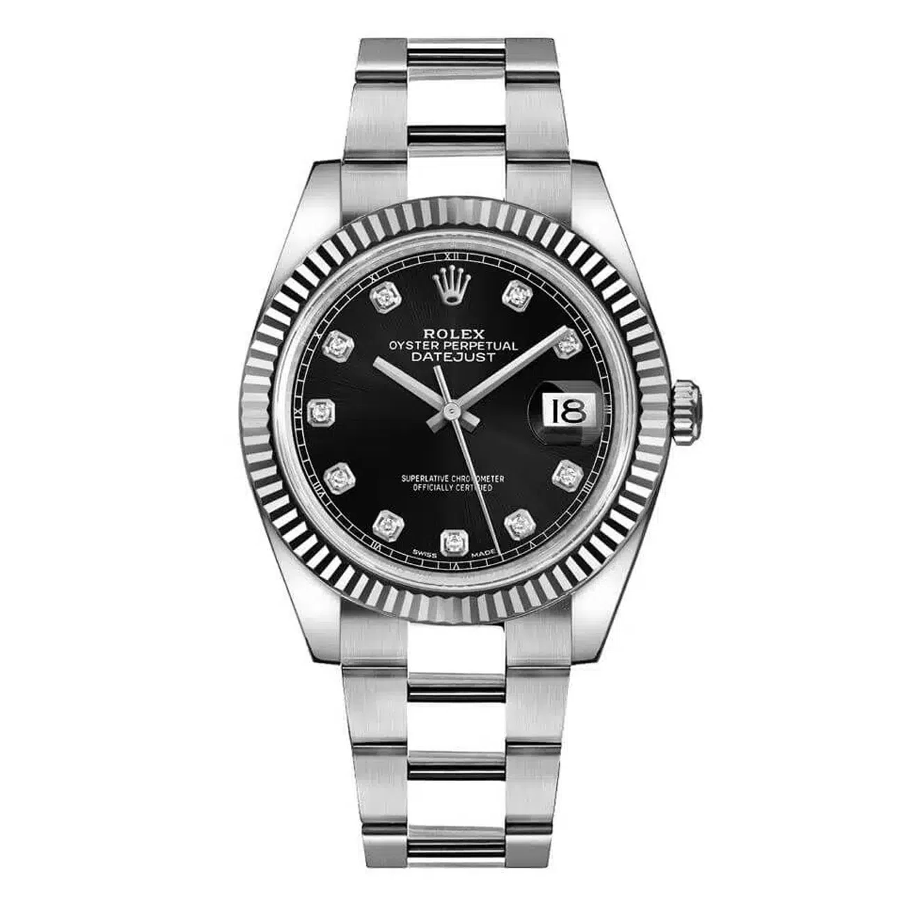 Rolex Datejust 126334-0011 41mm Oyster Stainless Steel Watch Black Diamond Dial