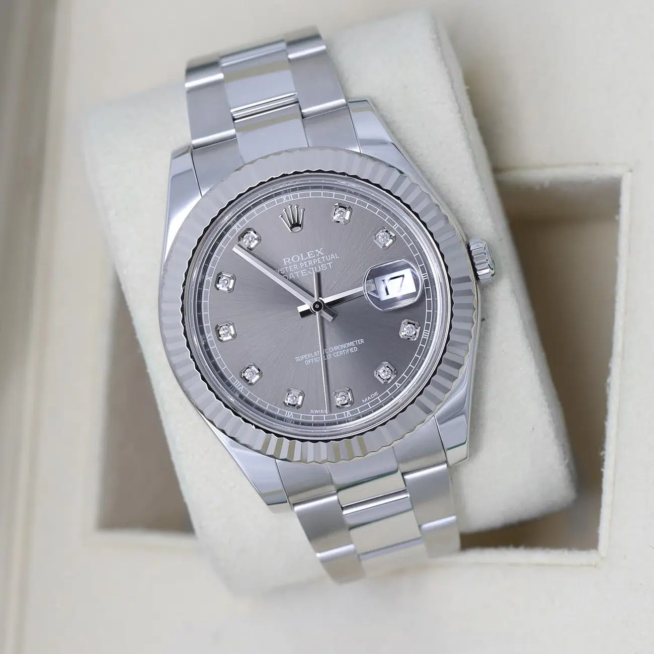 Rolex Datejust II 116334-0007 Factory Rhodium/Grey Diamond Dial