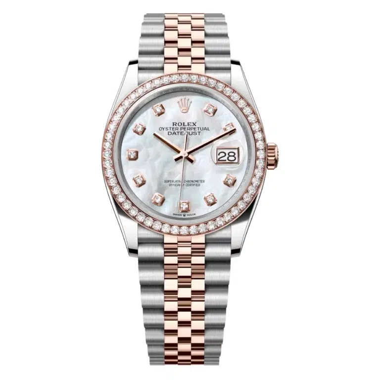 Rolex Datejust 36 126281RBR mother-of-pearl dial, diamond bezel, Jubilee bracelet