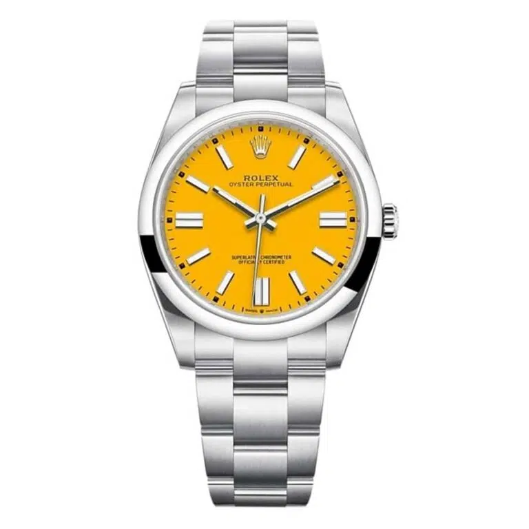 Rolex Oyster Perpetual 41mm 124300-0004 Yellow Dial Stainless Steel Watch
