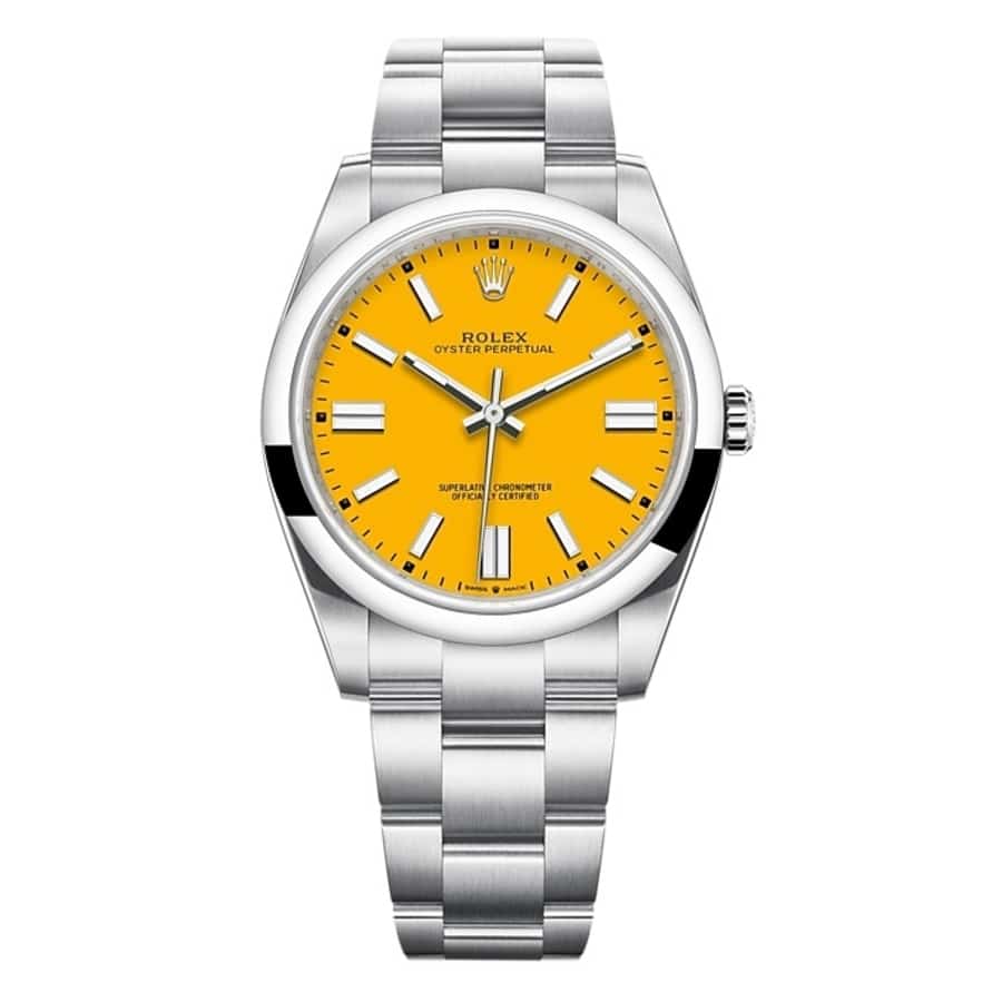rolex-oyster-perpetual-124300-0004 Rolex Oyster Perpetual 41mm 124300-0004 Stainless Steel Watch Yellow Index Dial 2021