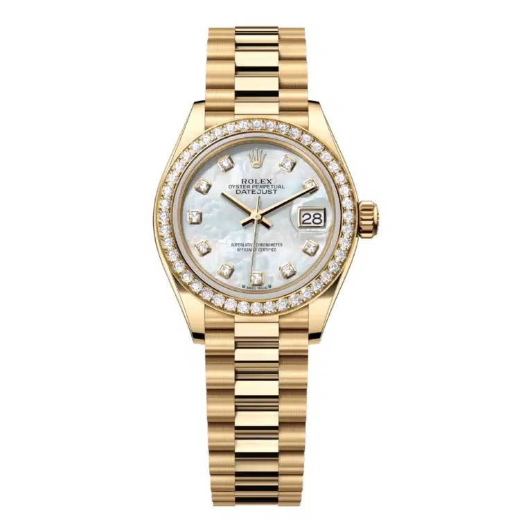 Rolex Datejust 28mm 279138RBR-0015 President Yellow Gold with Diamond Bezel MOP Diamond Dial
