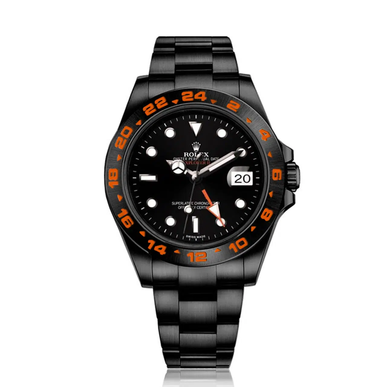 Rolex Explorer II Black PVD/DLC Coated Stainless Steel Watch Orange Numerals Bezel 216570
