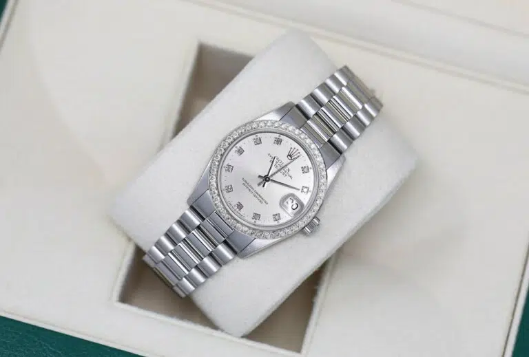 Rolex Datejust 31 White Gold Silver Diamond Dial Ladies Watch Presidential Band with Diamond Bezel 68279 – image 3