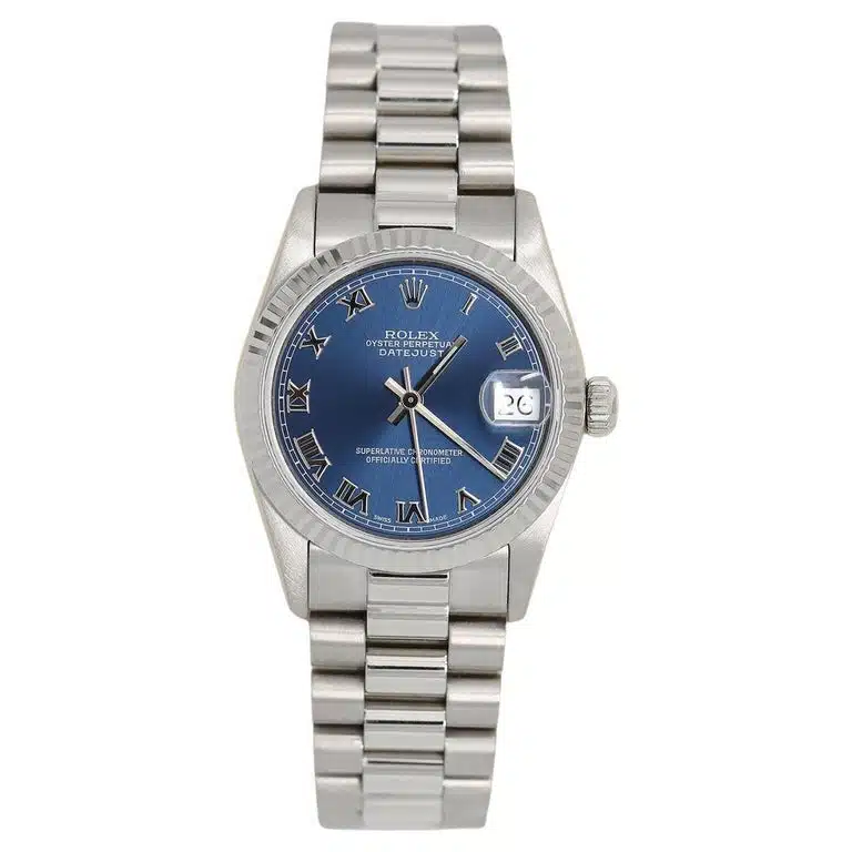Rolex Datejust 31 White Gold Blue Roman Dial Ladies Watch Presidential Band 68279