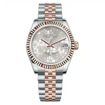 Rolex Datejust 278271-0032 Jubilee Stainless Steel & Rose Gold Watch Silver Flower Dial