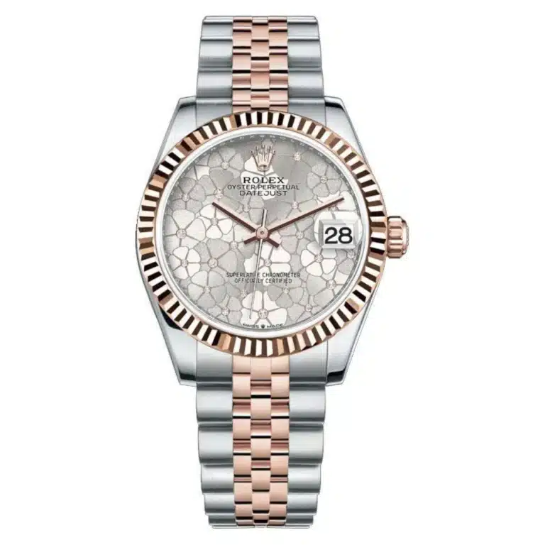 Rolex Datejust 278271-0032 Jubilee Stainless Steel & Rose Gold Watch Silver Flower Dial
