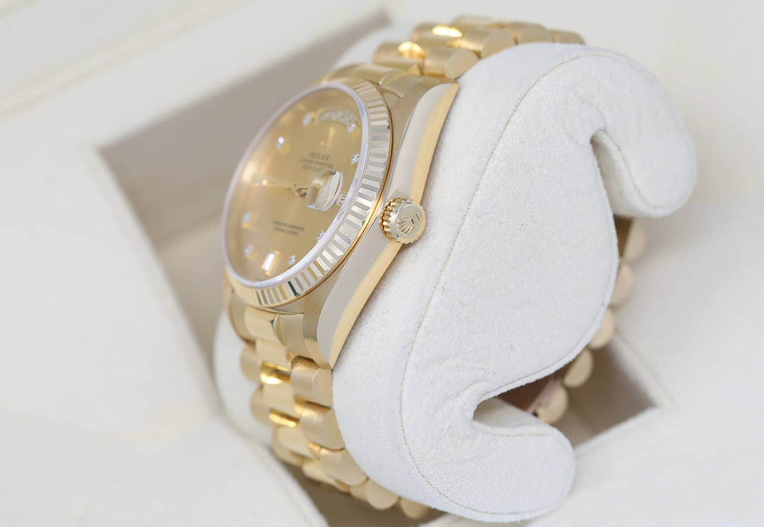 Rolex Day-Date Presidential Yellow Gold Watch Factory Champagne Diamond Dial 18238 Double Quick-Set - Image 6