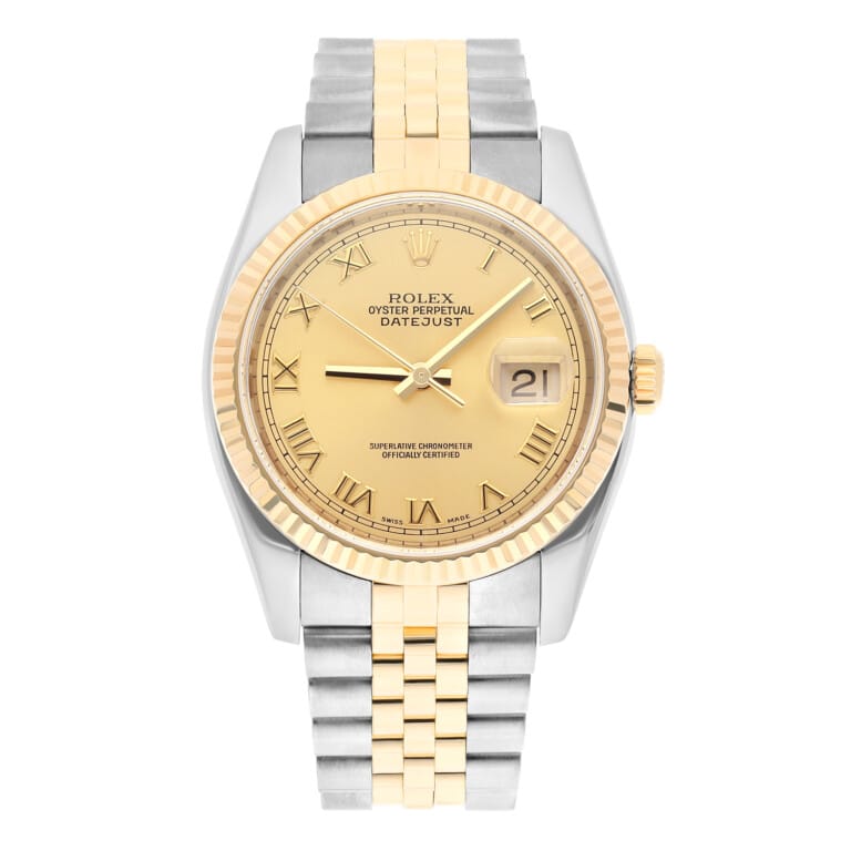 Rolex Datejust 36mm 116233 Two Tone Watch Champagne Roman Numeral Dial Jubilee Band Hidden Clasp – alternate view