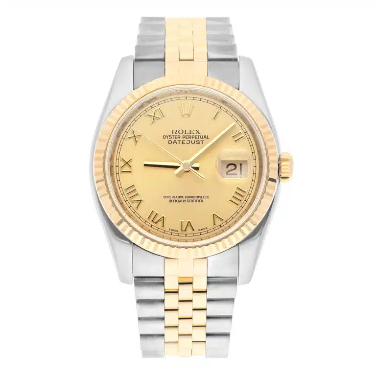 Rolex Datejust 36mm 116233 Two Tone Watch Champagne Roman Numeral Dial Jubilee Band Hidden Clasp – image 2