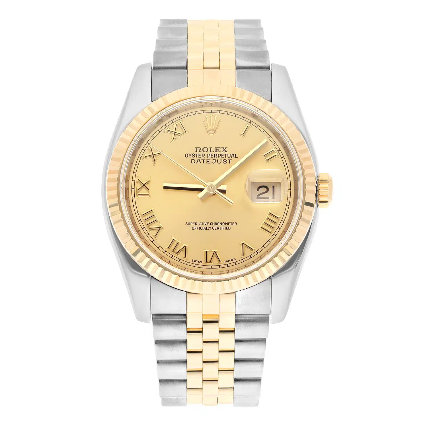 Rolex Datejust 36mm 116233 Two Tone Watch Champagne Roman Numeral Dial Jubilee Band Hidden Clasp – image 2