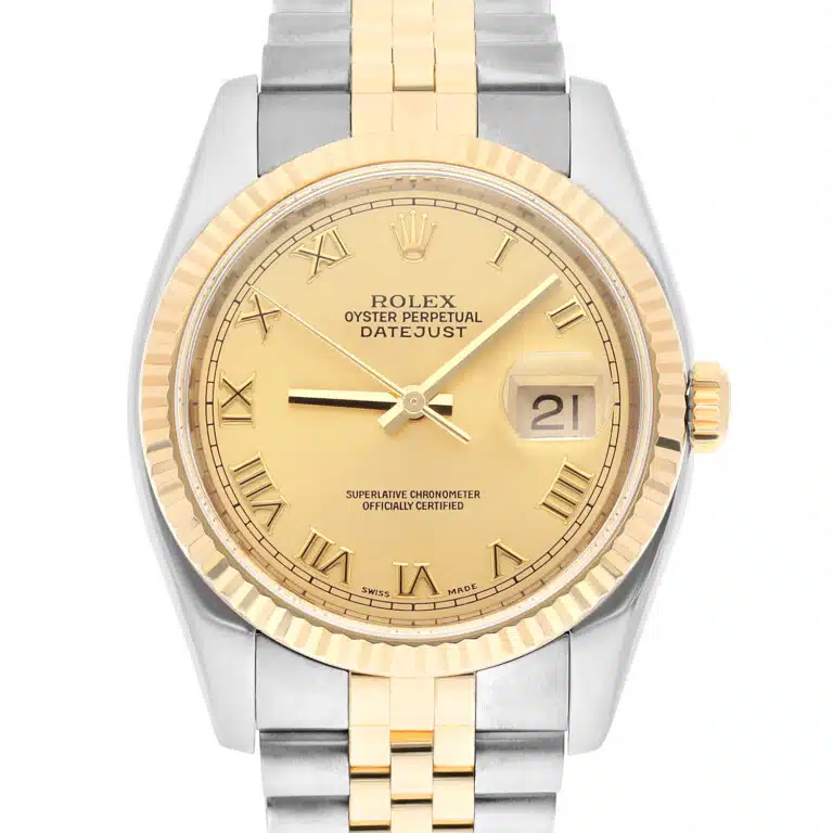 Rolex Datejust 36mm 116233 Two Tone Watch Champagne Roman Numeral Dial Jubilee Band Hidden Clasp – image 3