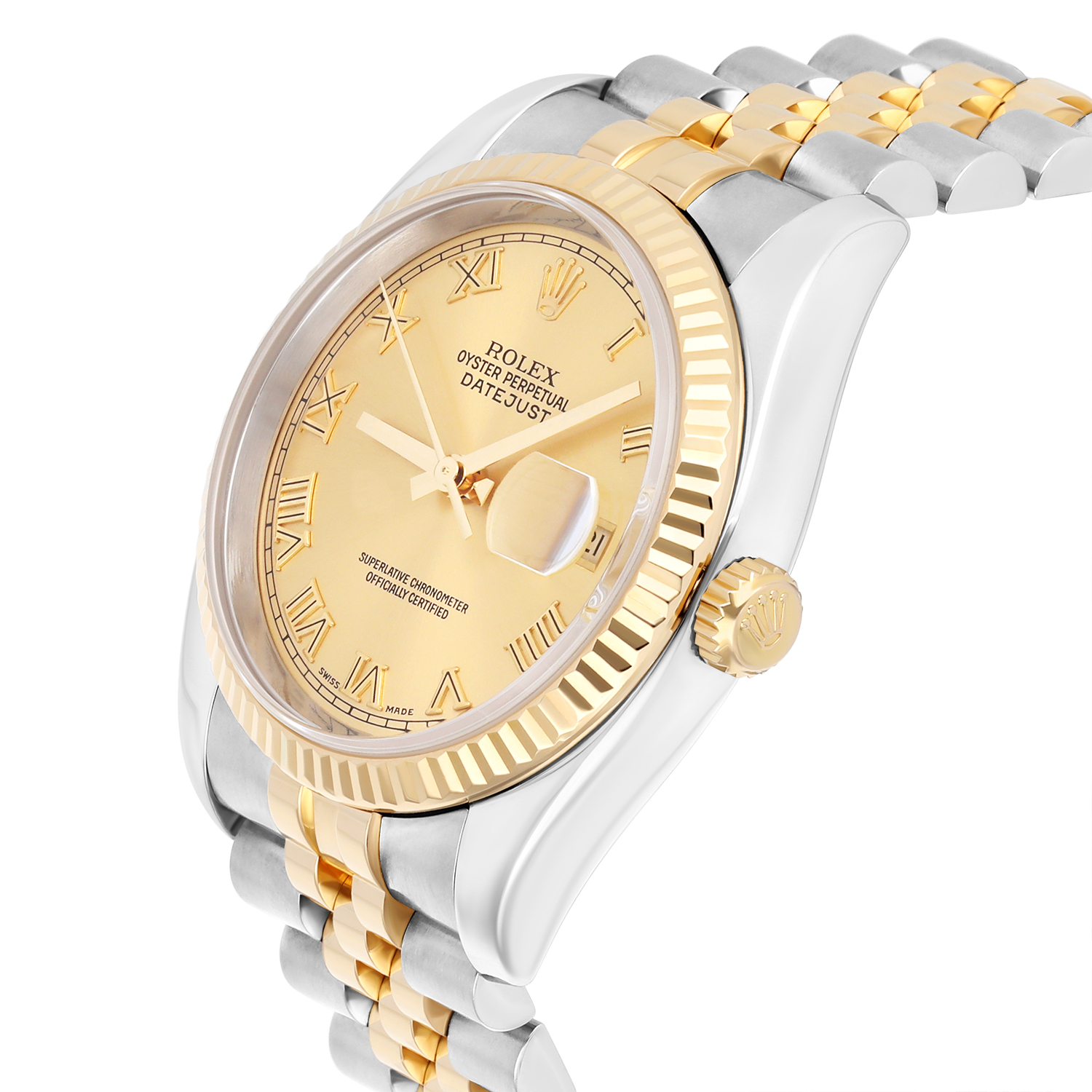 Rolex Datejust 36mm 116233 Two Tone Watch Champagne Roman Numeral Dial Jubilee Band Hidden Clasp - Image 5