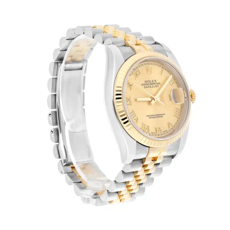 Rolex Datejust 36mm 116233 Two Tone Watch Champagne Roman Numeral Dial Jubilee Band Hidden Clasp – image 6