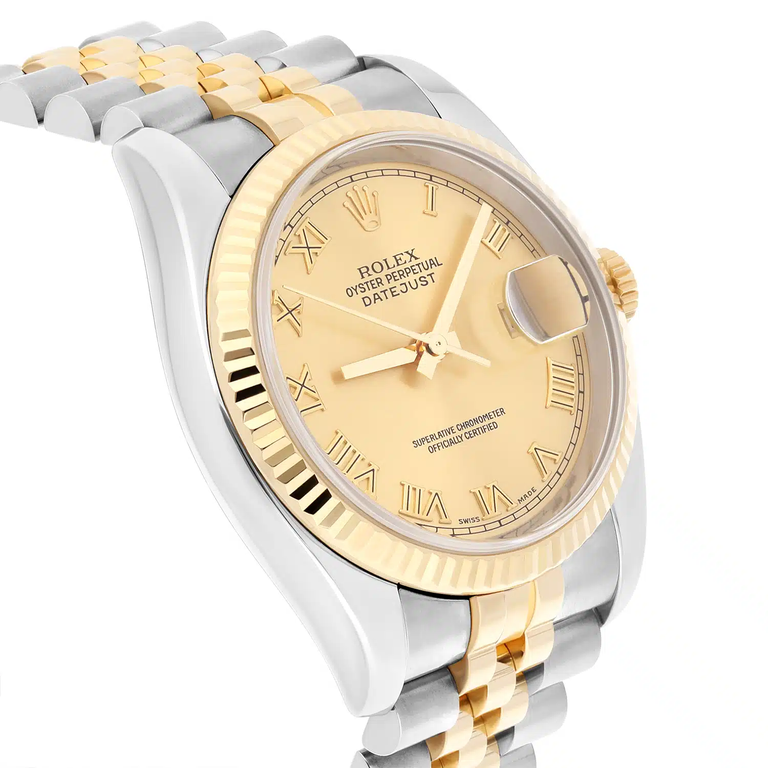 Rolex Datejust 36mm 116233 Two Tone Watch Champagne Roman Numeral Dial Jubilee Band Hidden Clasp – image 7