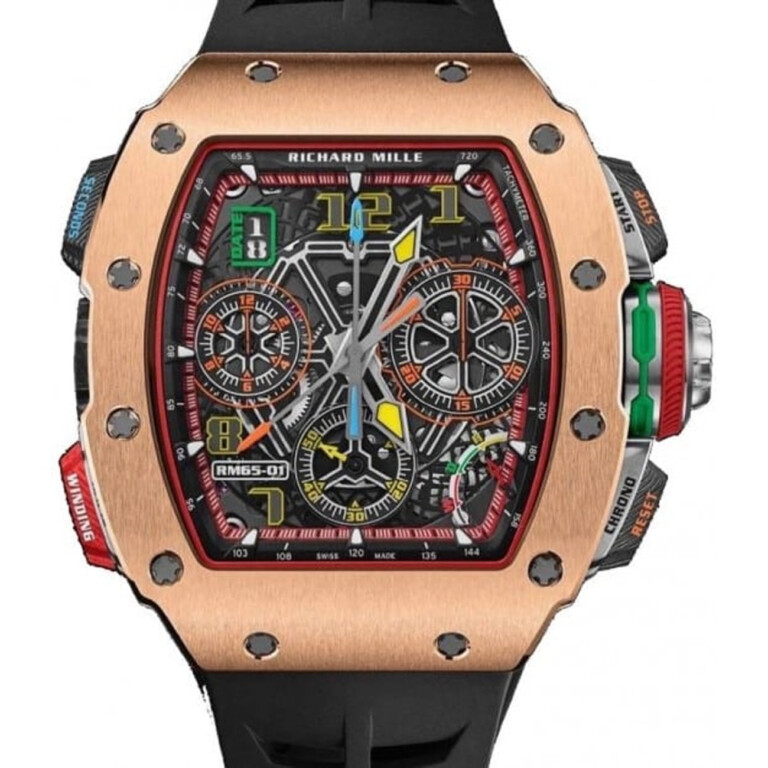 Richard Mille Automatic Winding Split-seconds Chronograph Rose Gold and Carbon TPT Skeleton Dial RM65-01