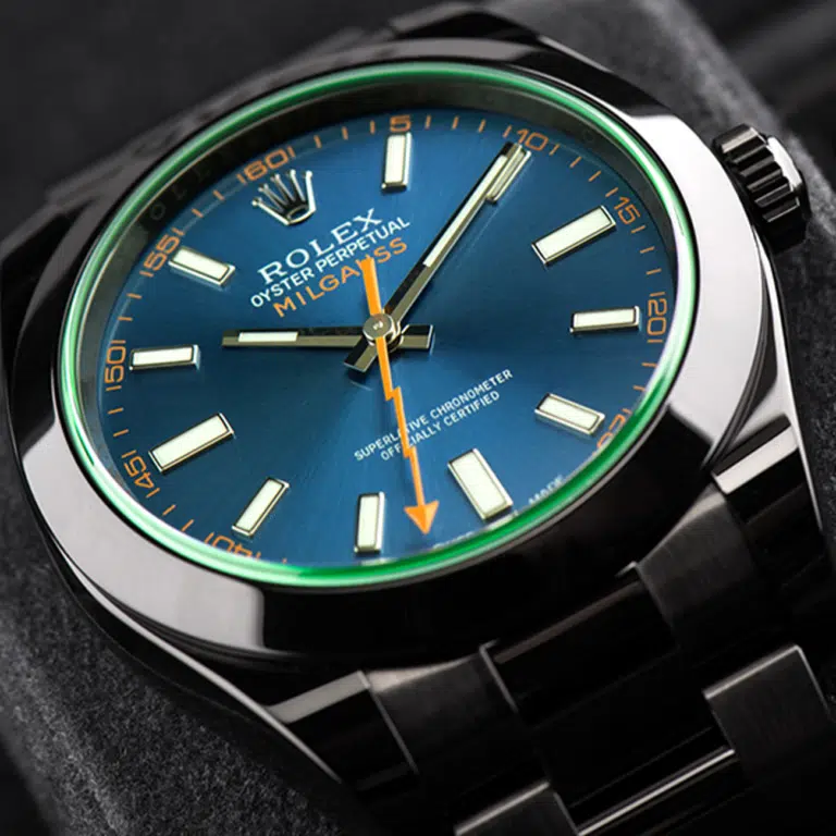 Rolex Milgauss Green Crystal Blue Dial Black PVD/DLC Stainless Steel Watch 116400GV – image 3