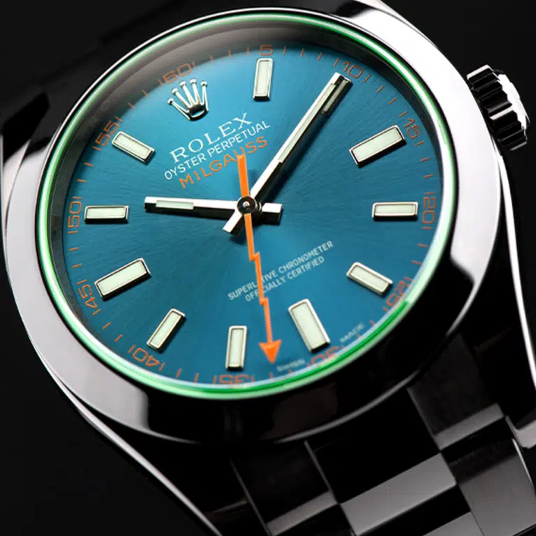 Rolex Milgauss Green Crystal Blue Dial Black PVD/DLC Stainless Steel Watch 116400GV – image 5