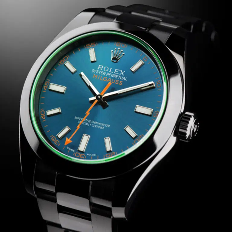 Rolex Milgauss Green Crystal Blue Dial Black PVD/DLC Stainless Steel Watch 116400GV – image 6