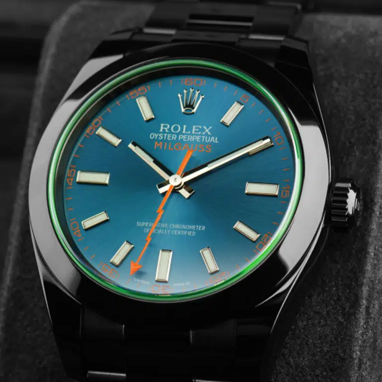 Rolex Milgauss Green Crystal Blue Dial Black PVD/DLC Stainless Steel Watch 116400GV – image 8