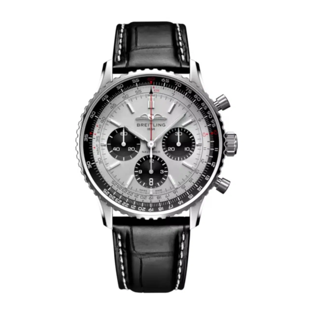 Breitling Navitimer B01 Chronograph AB0138241G1P1 43MM Silver Dial Bidirectional Rotating Bezel Stainless Steel With Black Strap Leather Watch