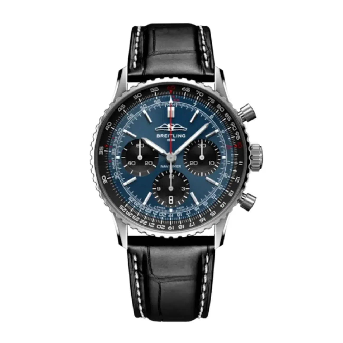 Breitling Navitimer B01 Chronograph AB0139241C1P1 41MM Blue Dial Bidirectional Rotating Bezel Stainless Steel with Black Alligator Leather Watch